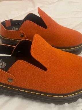 Dr. Martens Orange Suede Clog Mules NWOT